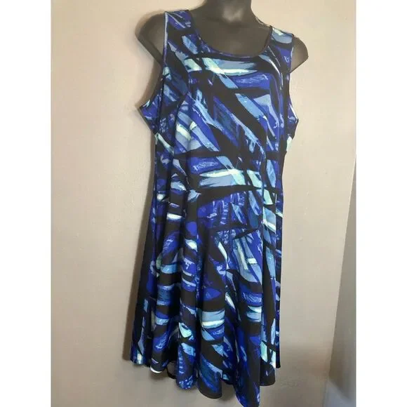 New York collection blue and black sleeveless dress - Picture 1 of 4